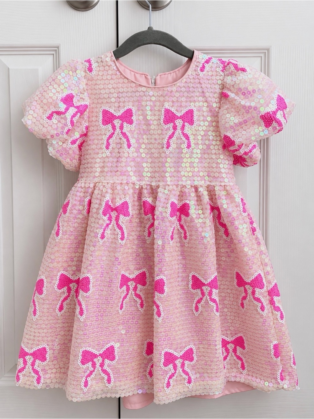 Lola + The Boys Pink Sequin Bow Party Dress